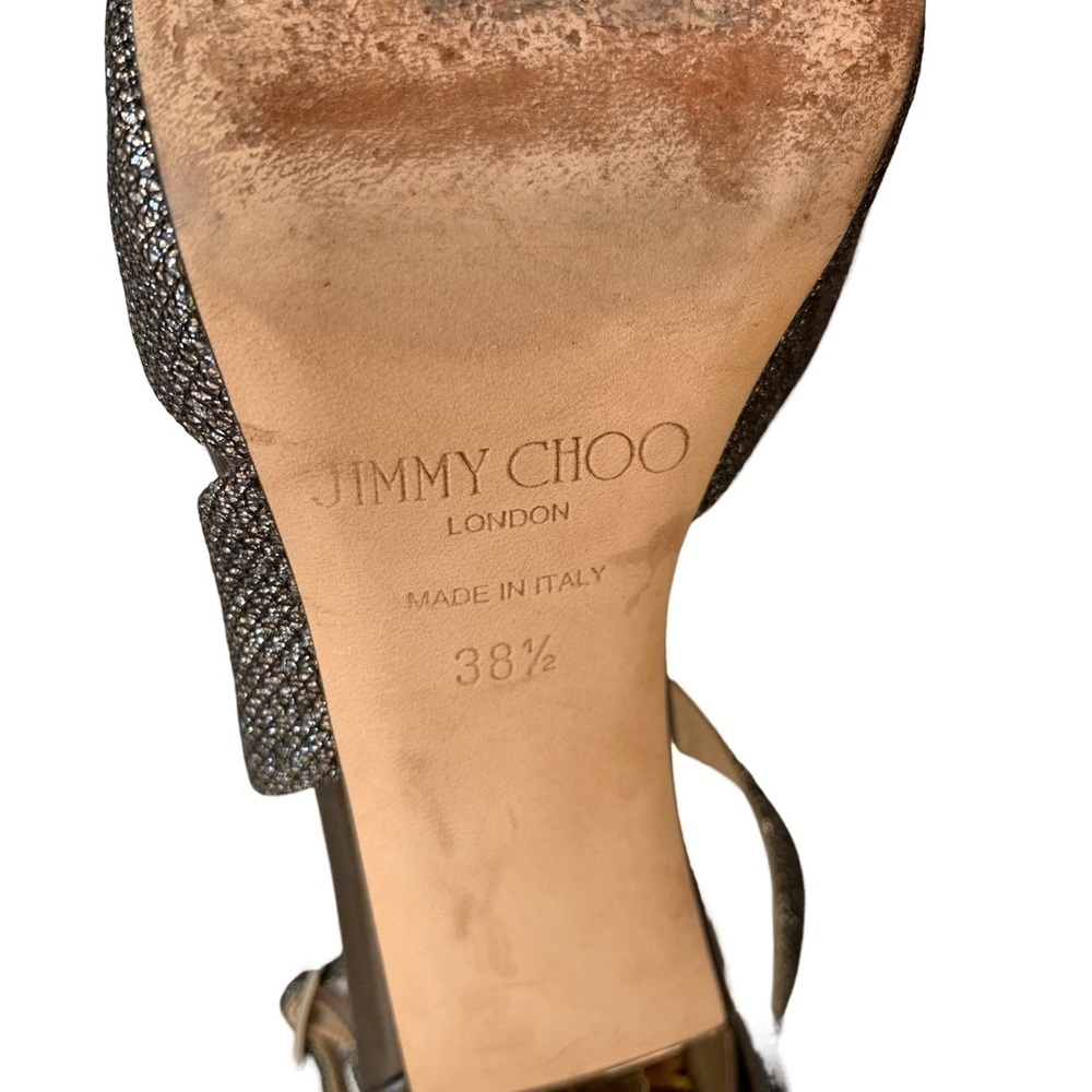 Jimmy Choo Tyne Asymmetrical Anthracite Silver Glitter Lamé Bridal Sandal Heels - Picture 14 of 15